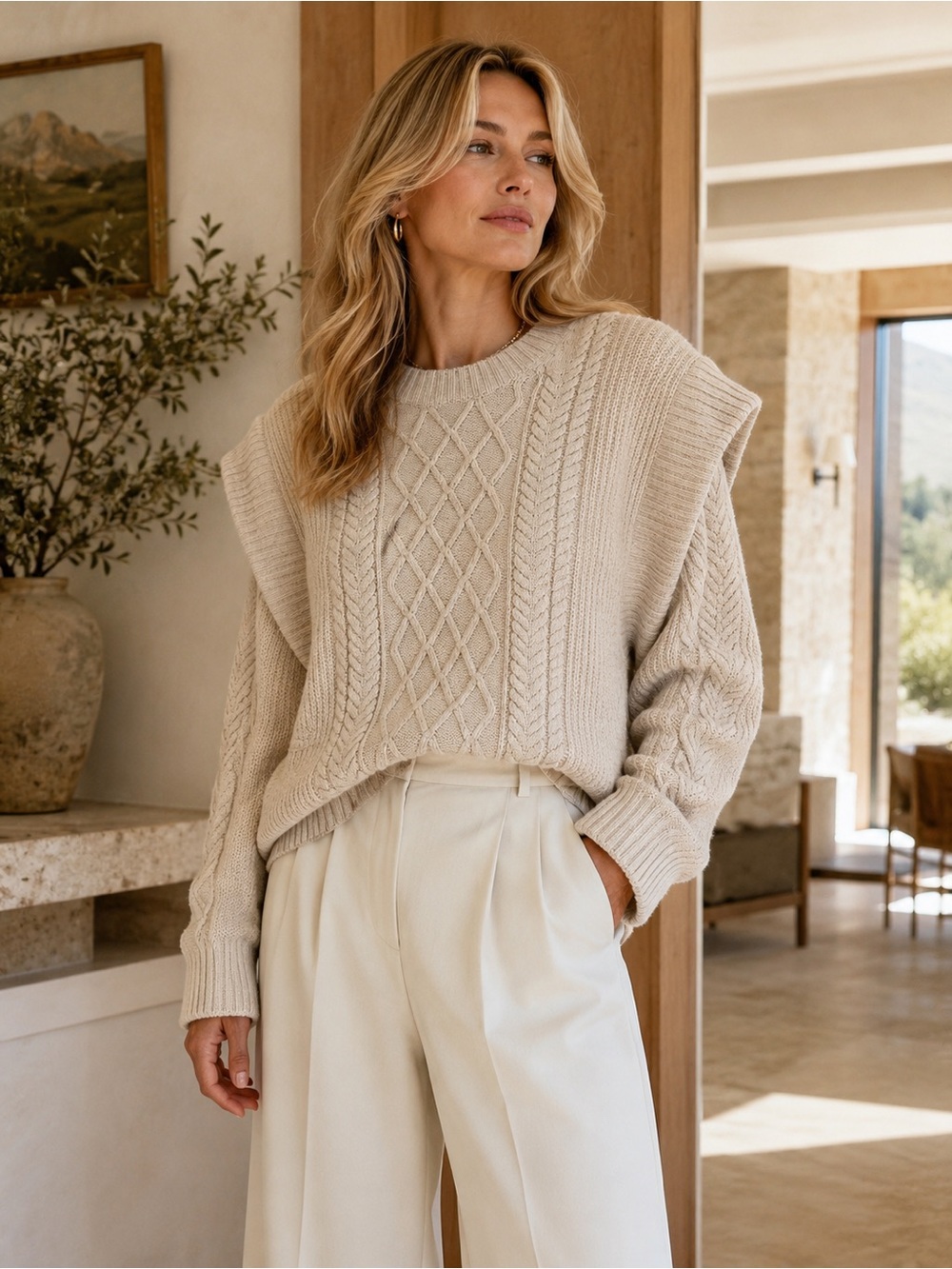 Babaton Aritzia 100% Merino Wool Cable Knit Shoulder Detail Seek Sweater Medium